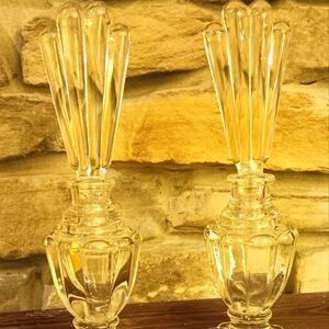 2 Art Deco Perfume Bottles, crystal, Peacock Fan, Ribbed,  Scalloped